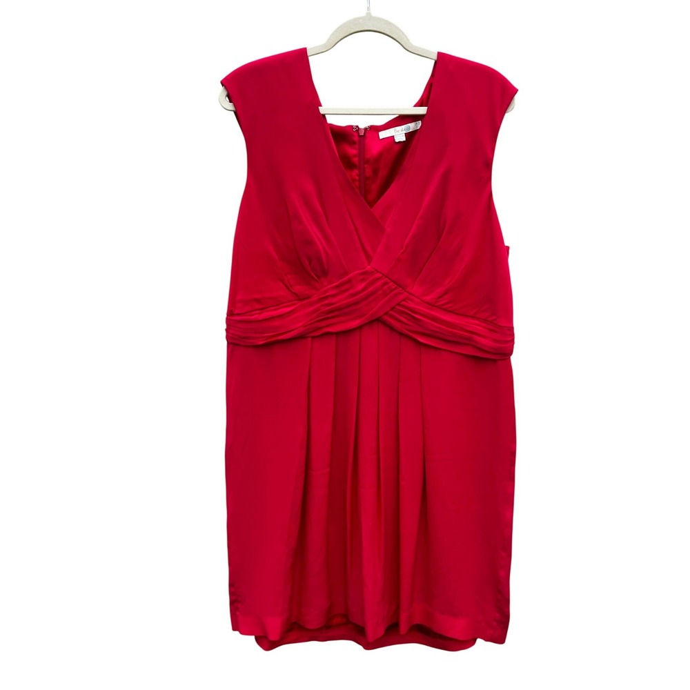 Boden Red 100% Silk V-Neck Empire Waist Cocktail Party Dress Midi‎ US 16R